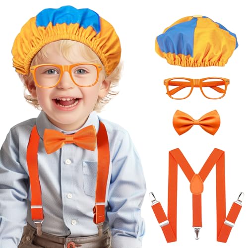 Meekio Rollenspiel Kostüm Set für Kleinkinder und Kinder mit Hosenträgern, orangefarbener Fliege und Brille von Meekio