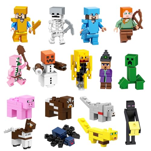 16 Stück Mini Figuren Miner Gamer Tortenfiguren Set Minecraft Figuren Toys Set Cupcake Deko Videospiel Figur Geschenk für Kinder Junge Mädchen und Spielfans von Meenewching