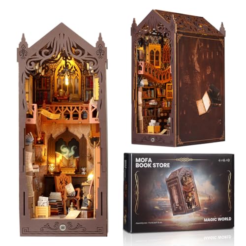 Book Nook Kit, Puppenhäuser Holz, DIY Miniature House, Puppenhaus, Miniatur Haus Kit, 3D Holzpuzzle Book Nook Kit mit LED-Lichtsensor,Für Personen ab 14 Jahren Kreatives Geschenk,Feines DIY-Spielzeug von Meenewching