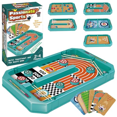 Sling Puck Spiel Holz Schnell Sling Puck Match-Spiel Brettspiel Hockey Fast Sling Puck Game Hockey Brettspiel 6 in1 Portable Schachbrett-Set Partyspiele Tisch-Desktop-Spiel Set-Passendes Geschenk von Meenewching