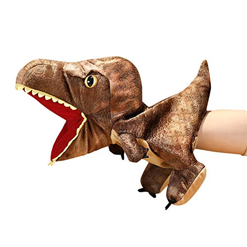 Meetiger Lebensechte Triceratop Tyrannosaurus Rex Handpuppen Plüschtier niedliche Dinosaurier Plüsch Handpuppen für Kinder Geburtstagsgeschenke 35cm kastanienbraun von Meetiger