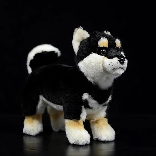 Meetiger Lebensechte Alaska Malamute Plüschtiere weicher Welpe Shiba Inu Plüschtiere Hund Modell Puppe für Kinder Sammlergeschenk 25cm Schwarz Shiba Inu von Meetiger