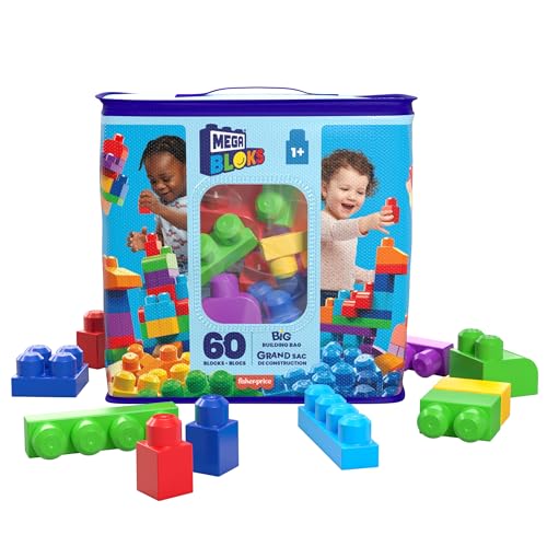 MEGA Bloks, Bausteine für Kinder ab 1 Jahr, 60 Bauklötze, mit wiederverwendbarem Aufbewahrungsbeutel, fördert Kreativität und Fantasie, Spielzeug ab 1 Jahr, DCH55 von MEGA