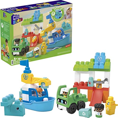 MEGA BLOKS Green Town Ozean-Reinigungsteam - Vorschul-Bauset mit 70 großen Bauklötzen, Boot und Truckbasis, 3 Fahrerfiguren und umweltfreundlichem Lernspielzeug für Kinder ab 1 Jahr, HPB49 MEGA BLOKS Green Town Ozean-Reinigungsteam - Vorschul-Bauset mit 70 großen Bauklötzen, Boot und Truckbasis, 3 Fahrerfiguren und umweltfreundlichem Lernspielzeug für Kinder ab 1 Jahr, HPB49 von Mega Brands