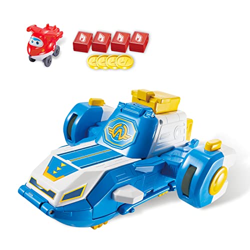 Super Wings Mini World Aircraft Playset & Jett Figur Bot Flugzeug, verwandelt Sich in eine Schiebepiste mit coolen Licht- und Soundeffekten, Spielzeug für 3 4 5 6 7 Jahre alte Jungen Mädchen von Super Wings