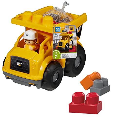 MEGA Bloks CND88 - Cat-Lastwagen mit funktionierendem Kippbehälter, Spielzeug ab 1 Jahr von Mattel