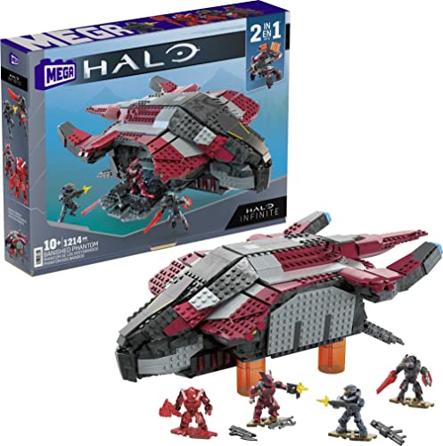 MEGA Halo Infinite Toys Fahrzeug-Bauset, verbanntes Phantomflugzeug mit 1214 Teilen, 4 Mikro-Actionfiguren und Zubehör von Mattel