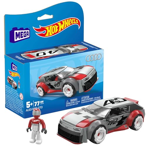 MEGA Hot Wheels Audi RS6 GTO - 77-teiliges Bauspielzeug-Set mit beweglicher Mikro-Actionfigur, Gummireifen und authentischen Details, für Kinder ab 5 Jahren, HKF94 von Mega Brands