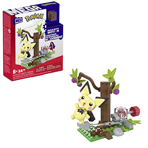 MEGA POKÉMON - Pichus Wald-Futtersuche Bauset mit Bewegungsstein, bewegliche Pichu-Figur und Waldlandschaft zum Ausstellen, kombinierbar mit Anderen Abenteuerbausets, für Kinder ab 7 Jahren, HPB59 von Mega Brands