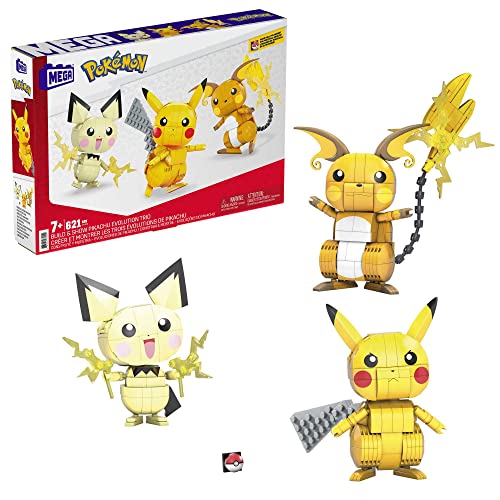 MEGA Pokémon Pikachu Evolution Trio - Bauset mit beweglichen Pichu-Entwicklungen, beeindruckende Fähigkeiten, für Kinder ab 6 Jahren, GYH06 von Mega Brands