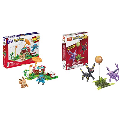 Mega Construx HDL80 - Pokémon Picknick Abenteuer-Bauset, Spielset mit 193 Teilen, ab 7 Jahren & HGC21 Construx Pokémon Umbreon & Espeon, Konstruktionsspielzeug, Spielzeug ab 6 Jahren von Mega