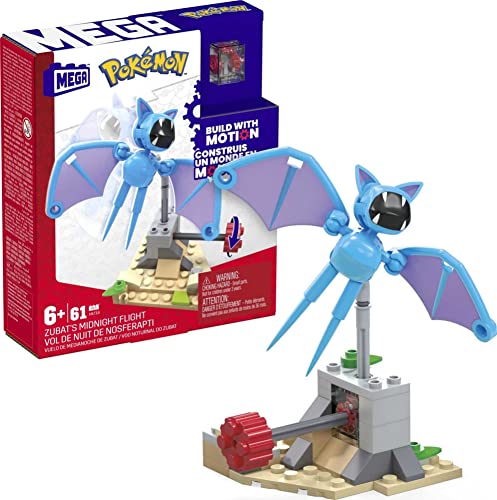 MEGA Pokémon Zubats - Mitternachtsflug mit Bewegung im Bauset mit 61 Teilen, inkl. Zubat-Figur und Wüstengegend, Adventure Builder-Sets kombinierbar, für Kinder ab 7 Jahren, HKT19 von Mega Brands