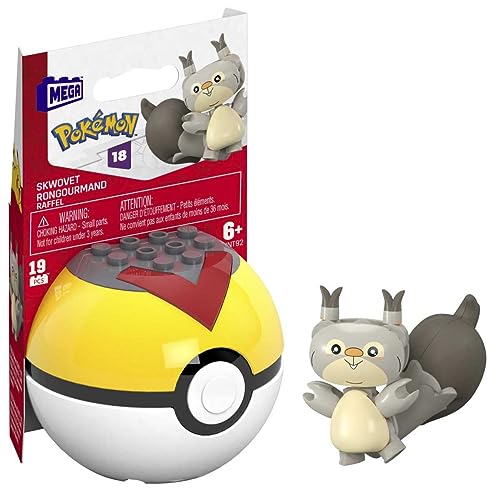 Mega Pokémon – HNT92 – Figur mit Gelenken, zum Bauen, 5 cm + Pokéball – Rondourmand/Skwovet von Mega