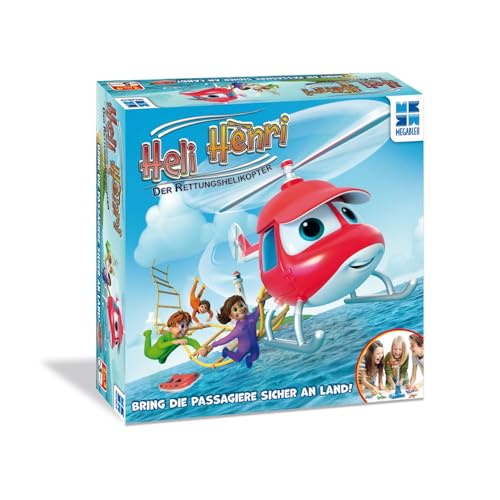 Megableu | Heli Henri - Der Rettungshelikopter | lustiges Kinderspiel | witziges Familienspiel | lustiges 3D Partyspiel für Kindergeburtstage | Mit drehendem Helikopter | Für 2-4 Spieler ab 5 Jahren von Megableu