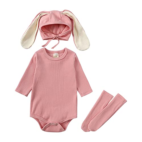 Neugeborenen Set Mädchen Neugeborenen Baby Bunny Outfits Gerippter Body Strampler Mit Langem Bunny Ohr Hut Kleidung Set Bekleidungssets für Mädchen von Meggsnle