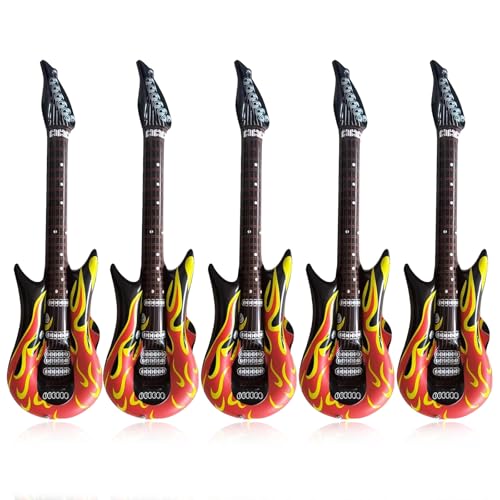 5 Stück Luftgitarren zum Aufblasen, Aufblasbare Gitarre, Luftgitarre Aufblasbare Flammen Gitarre Aufblasbar Thema Party Rockinstrumente für Musikfestival Rock Party Dekoration Requisiten (Ca.90cm) von Meifiyu