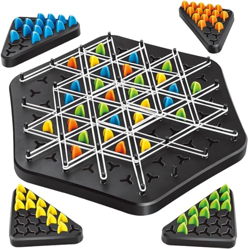 Ketten Dreieck Spiel,Triggle Spiel Gummibänder mit 4 Farbigen Spielsteinen Und Weißen Gummibändern,Kettendreieck Schachspiel,Dreiecksschach-Brettspiel für Erwachsene Kinder von Meifiyu