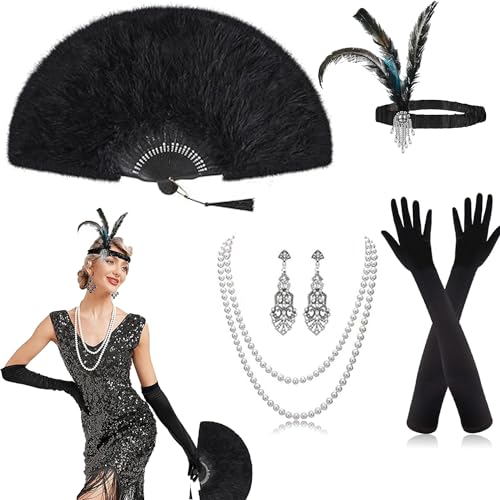 Meigoss 20er Jahre Kostüm Accessoires Damen, Gatsby Accessoires Damen, 1920s Kostüm Damen Set 20er Jahren Zubehör Set, Karneval Kostüm Damen Accessoires von Meigoss