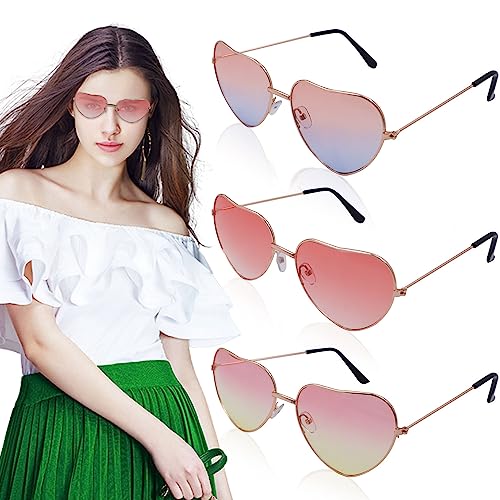 Meigoss 3 Paar Herz Sonnenbrille, Hippie Gläser, Party Brille Rosa, Hippie Herzförmige Brille für Fasching Halloween Foto Requisiten Geburtstagsfeier von Meigoss