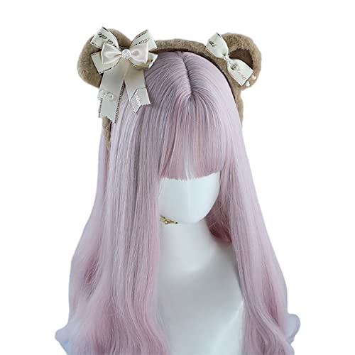 Meiliyizu Bärenohren Stirnbänder Tierohren Rose Schleife Kopfschmuck Pelzige Anime Haarbänder Cosplay Haarschmuck von Meiliyizu