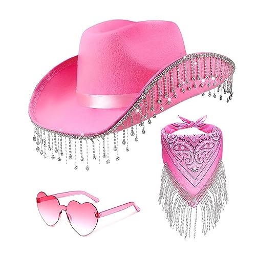 Meiliyizu Cowgirl-Kostüm-Set mit Strass-Fransen für Junggesellinnenabschied, Cowboyhut, Bandanas, Damen, Brautparty, Kostüme, Club-Anzug von Meiliyizu