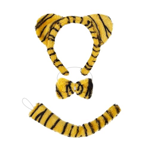 Meiliyizu Tiger-Kostüm-Set, Tigre-Zubehör, Ohren, Stirnband, Schwanz, Fliege für Kinder, Mädchen, Halloween, Weihnachten, Tier, Cosplay-Kostüm von Meiliyizu