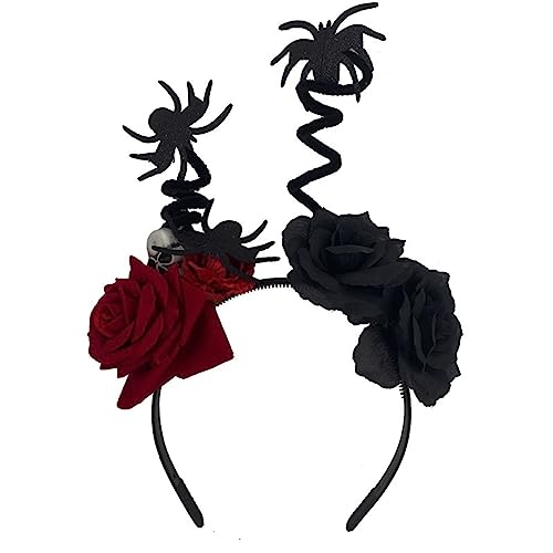 Meiliyizu Zartes Haarband mit Kunstblume und Totenkopf, dünnes seitliches Haarband, Kunstblumenform, Stirnband für Mädchen, Halloween-Haarband von Meiliyizu