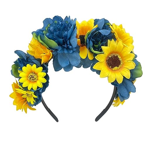 Meiliyizu Zartes Haarband mit Kunstblume und Totenkopf, dünnes seitliches Haarband, Kunstblumenform, Stirnband für Mädchen, Halloween-Haarband von Meiliyizu