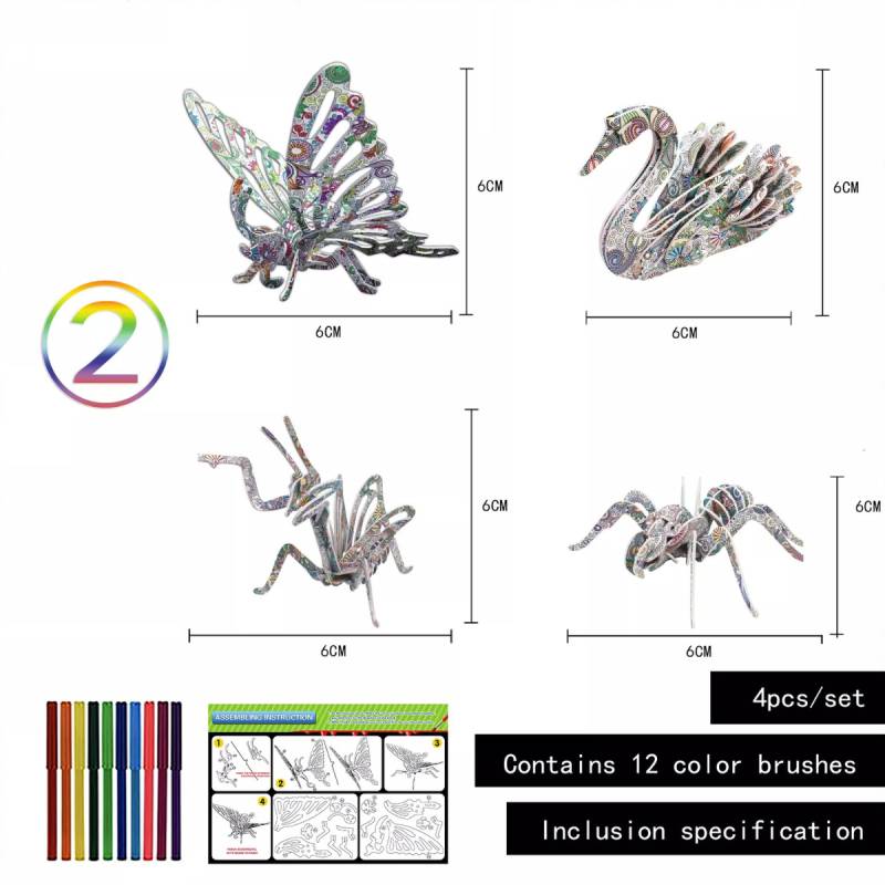 3D Colour Puzzle™ - Färben Sie Ihre eigene Skulptur - 3D-Puzzle (2+1 GRATIS) Insekten | Pädagogisches Holzspielzeug von Mein Kleines Baby