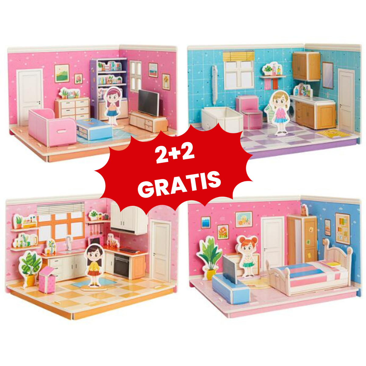 3D Room Puzzle™ - Spielen, bauen und gestalten im 3D-Stil! - Zimmer-Puzzle Set 2 + 2 GRATIS | Pädagogisches Holzspielzeug von Mein Kleines Baby