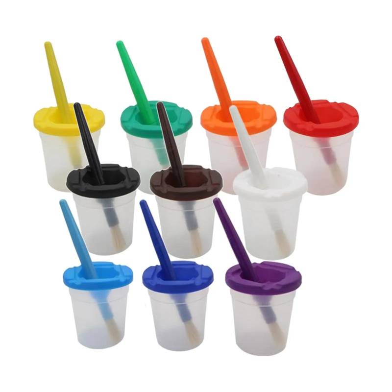 Anti-Spill Paint Cups™  - Unkompliziertes Farbabenteuer - Kindermalbecher mit Deckel und Pinsel 7 Stück + 3 GRATIS | Pädagogisches Holzspielzeug von Mein Kleines Baby