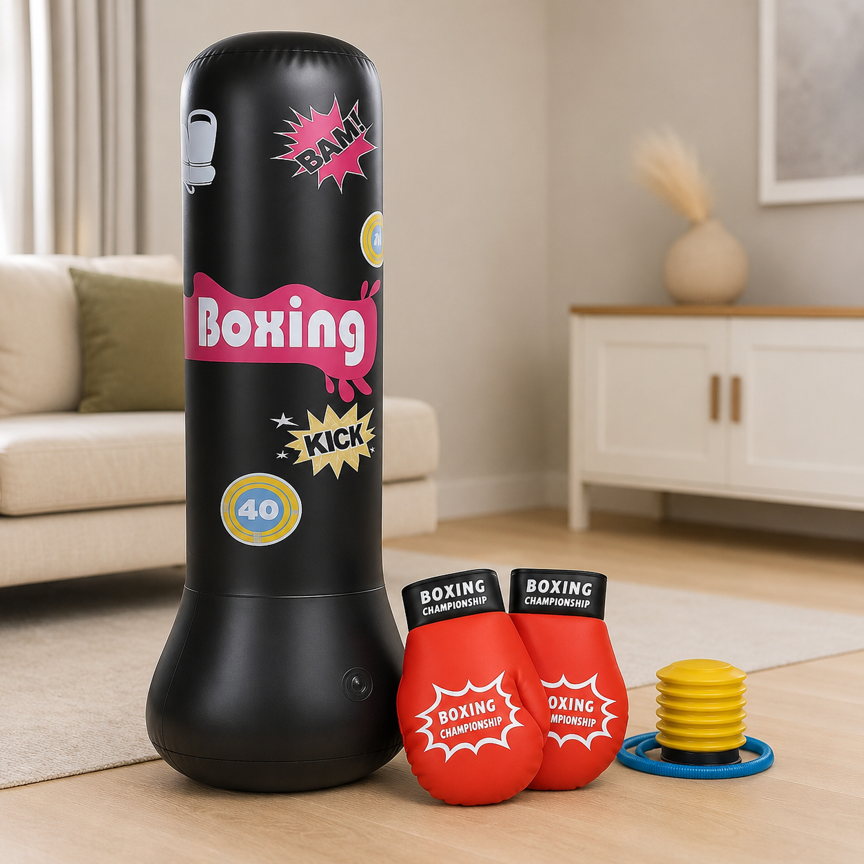 BopBag – Spaß & Aktivität – Aufblasbarer Boxsack mit Handschuhen Schwarzer Boxsack + Kleine Handschuhe | Pädagogisches Holzspielzeug BopBag – Spaß & Aktivität – Aufblasbarer Boxsack mit Handschuhen Schwarzer Boxsack + Kleine Handschuhe | Pädagogisches Holzspielzeug von Mein Kleines Baby