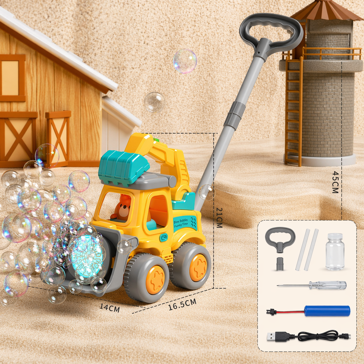 Bubble Blower – Verspielt & lustig – Seifenblasen-Schiebewagen Gelber Bagger | Pädagogisches Holzspielzeug Bubble Blower – Verspielt & lustig – Seifenblasen-Schiebewagen Gelber Bagger | Pädagogisches Holzspielzeug von Mein Kleines Baby