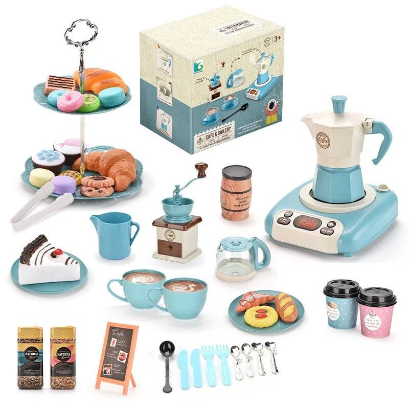 Cafe Set™ - Angehende Barista&Bäcker - Cafe&Bäckerei Spielzeugset Blau | Pädagogisches Holzspielzeug von Mein Kleines Baby