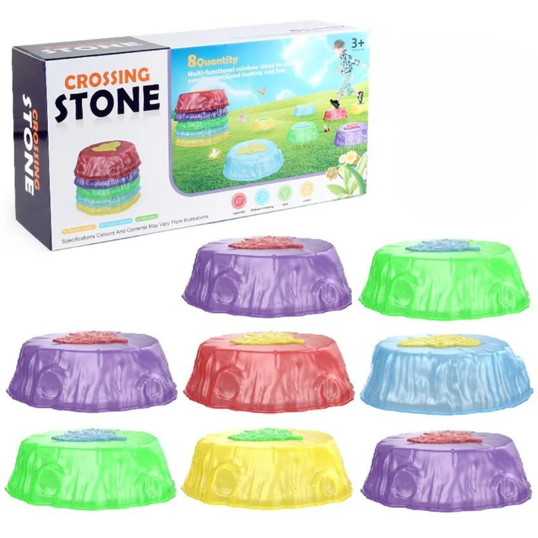 Crossing Stones™ - Springen&Balancieren - Leuchtende Balance-Steine 8 Spielsteine | Pädagogisches Holzspielzeug von Mein Kleines Baby