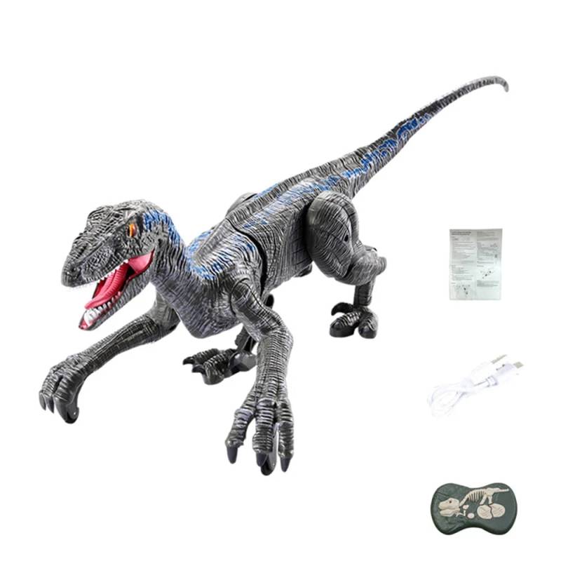 DinoRacer™ - Prähistorischer Spaß - Ferngesteuerter Dino Raptor Grau | Pädagogisches Holzspielzeug von Mein Kleines Baby