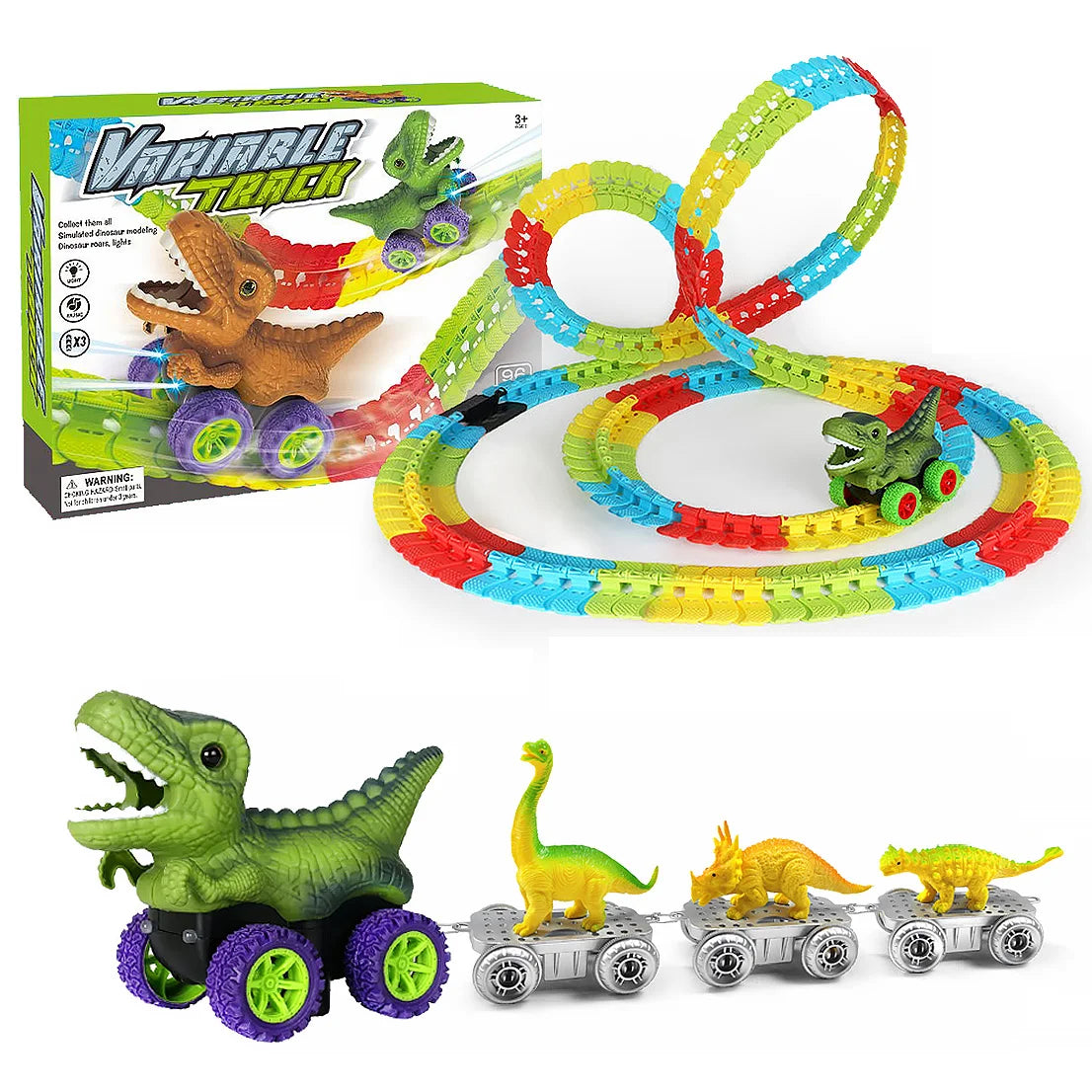 DinoRacer Track™ - Brüllender Spaß - Rennset 144 Stück (3.54 Meter) | Pädagogisches Holzspielzeug von Mein Kleines Baby