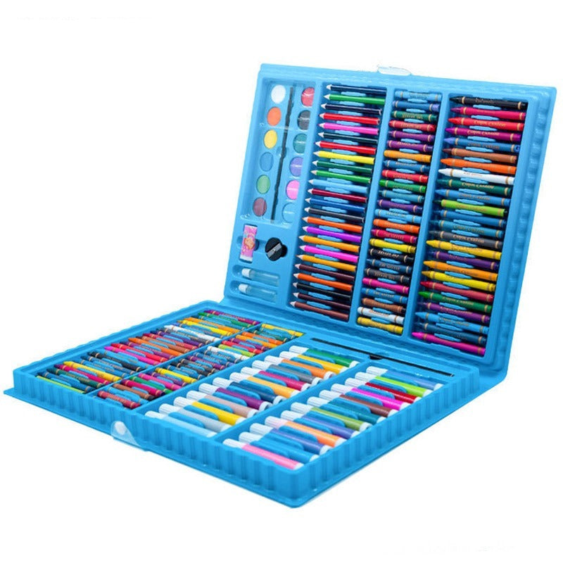 DrawKit™ - Machen Sie die schönsten Zeichnungen! - Umfangreicher Zeichnungssatz 208 Stück (blau) | Pädagogisches Holzspielzeug von Mein Kleines Baby
