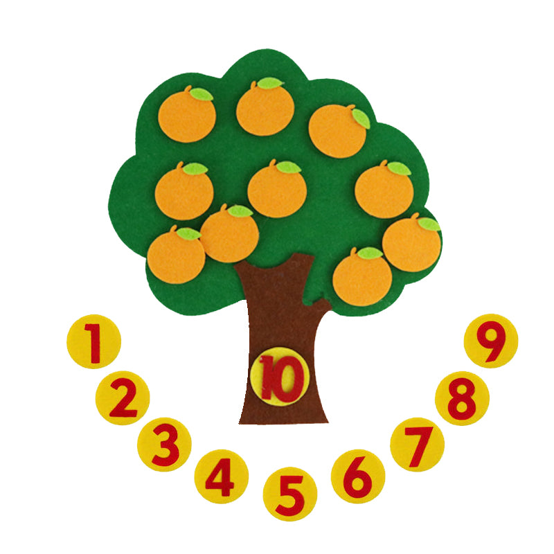 Felt Math Tree™ - Fruchtige Zahlenjagd - Mathebaum aus Filz Orange | Pädagogisches Holzspielzeug von Mein Kleines Baby