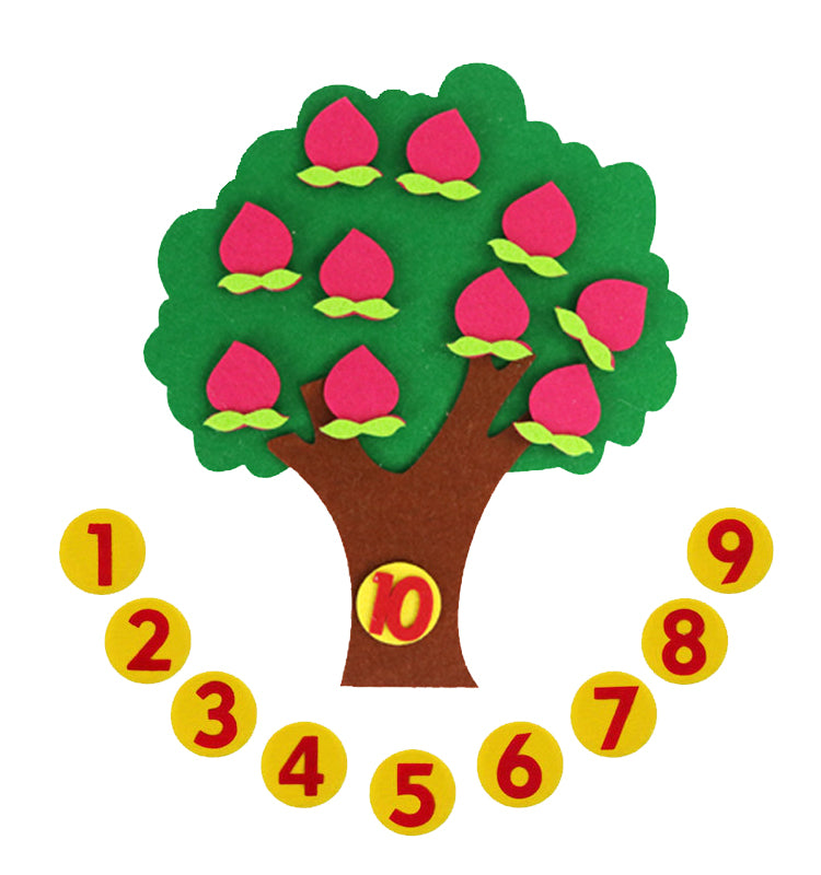 Felt Math Tree™ - Fruchtige Zahlenjagd - Mathebaum aus Filz Pfirsich | Pädagogisches Holzspielzeug von Mein Kleines Baby