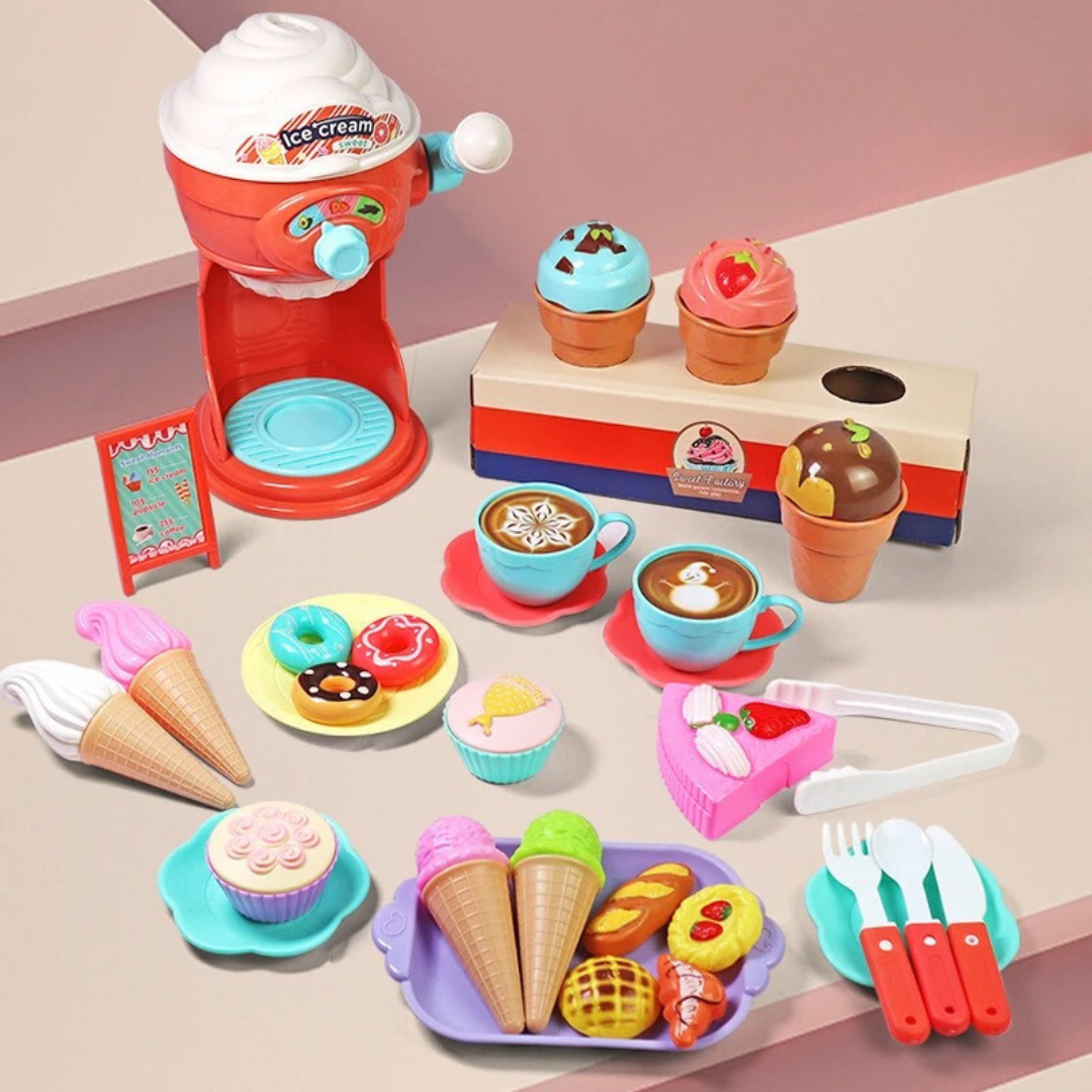 Ice Cream Maker Set™ - Kleine Eiskünstler - Eiscrememaschine Spielset 38 Stück | Pädagogisches Holzspielzeug von Mein Kleines Baby