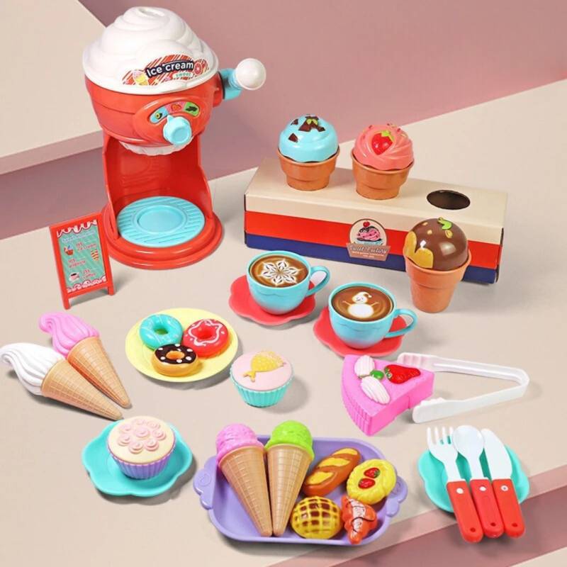 Ice Cream Maker Set™ - Kleine Eiskünstler - Eiscrememaschine Spielset 38 Stück | Pädagogisches Holzspielzeug von Mein Kleines Baby