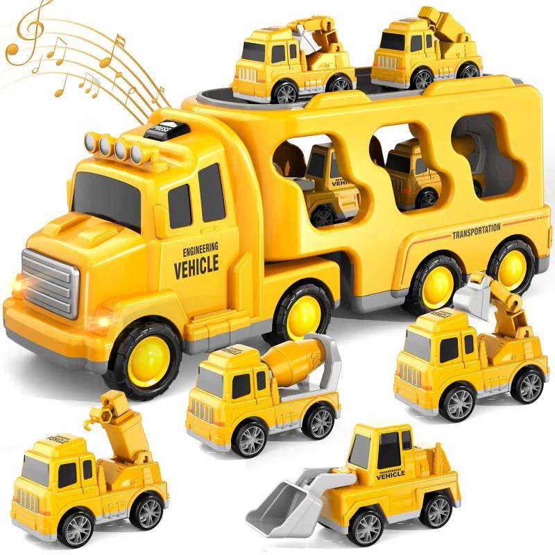 Magic Car City - Gütertransporter mit Lichtern und Musik Gelb | Pädagogisches Holzspielzeug von Mein Kleines Baby