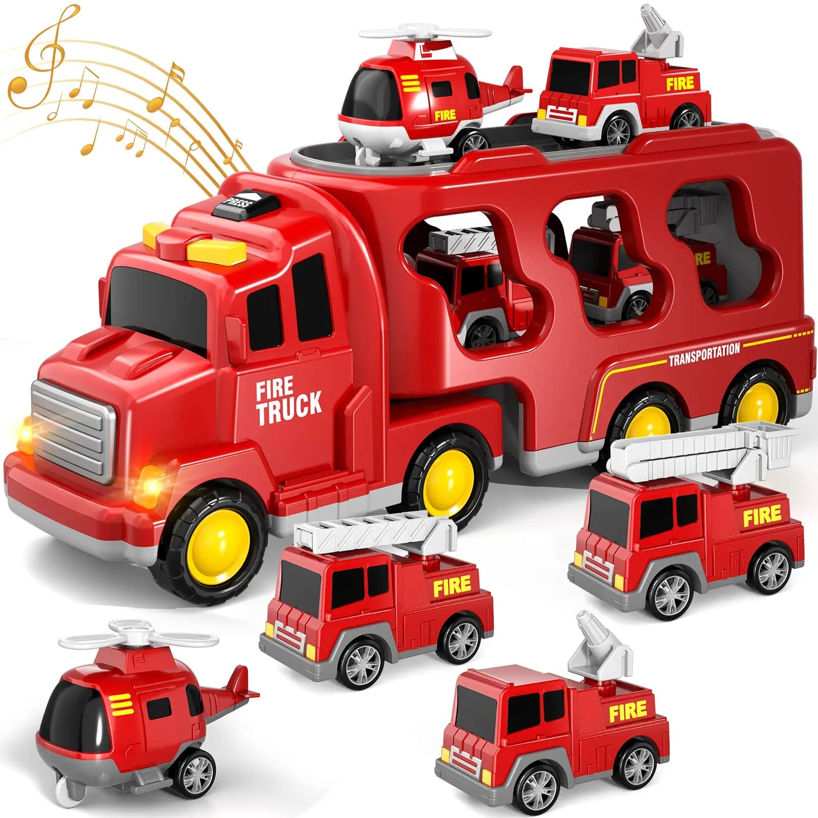 Magic Car City - Gütertransporter mit Lichtern und Musik Rot | Pädagogisches Holzspielzeug von Mein Kleines Baby