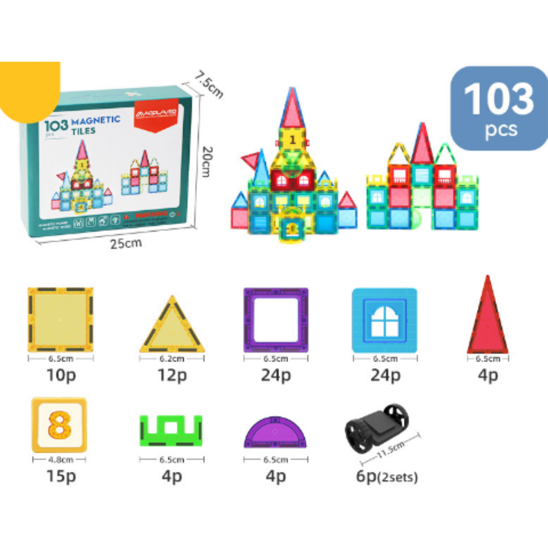 Magnet Toys™ - Kreativität entwickeln - Magnetische Kacheln 103 Teile | Pädagogisches Holzspielzeug von Mein Kleines Baby