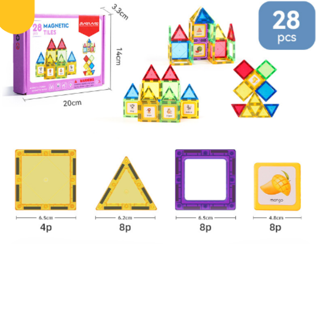 Magnet Toys™ - Kreativität entwickeln - Magnetische Kacheln 28 Teile | Pädagogisches Holzspielzeug von Mein Kleines Baby