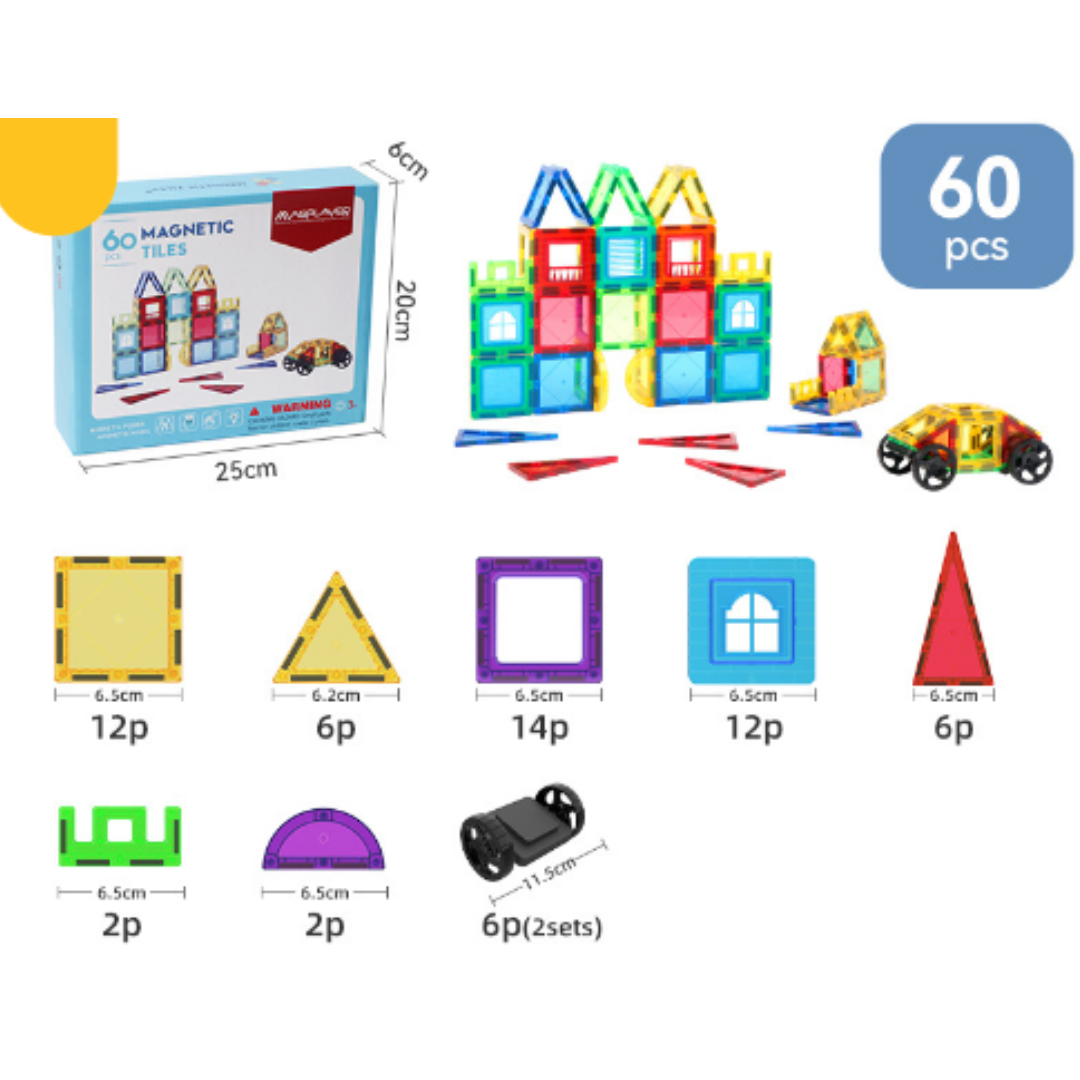 Magnet Toys™ - Kreativität entwickeln - Magnetische Kacheln 60 Teile | Pädagogisches Holzspielzeug von Mein Kleines Baby