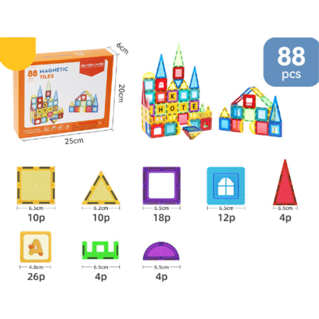 Magnet Toys™ - Kreativität entwickeln - Magnetische Kacheln 88 Teile | Pädagogisches Holzspielzeug von Mein Kleines Baby