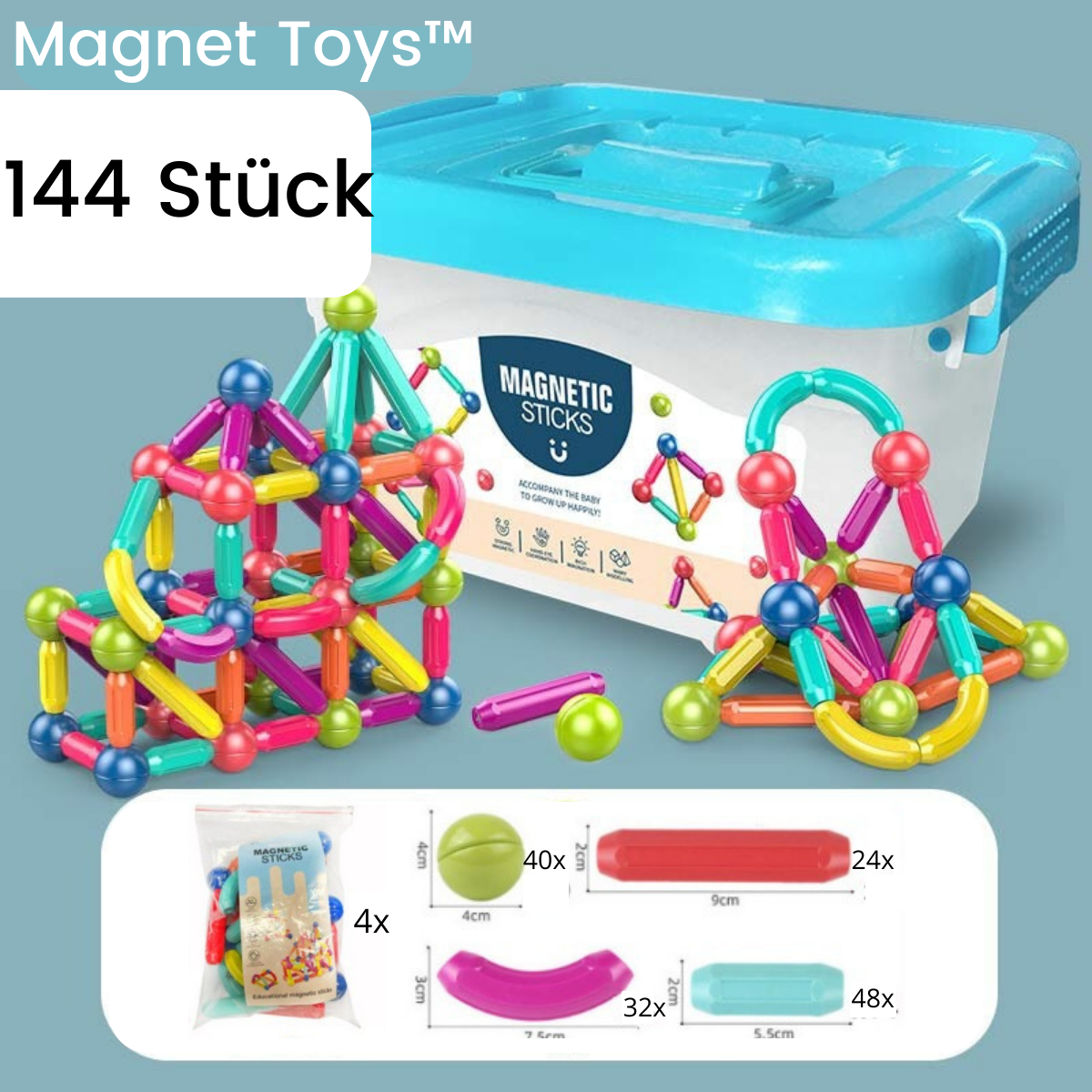 Magnet Toys™ - Kreativität entwickeln - Magnetische Stäbe 108 Stück - 69.95 € + GRATIS 36 Stück - fast ausverkauft | Pädagogisches Holzspielzeug von Mein Kleines Baby