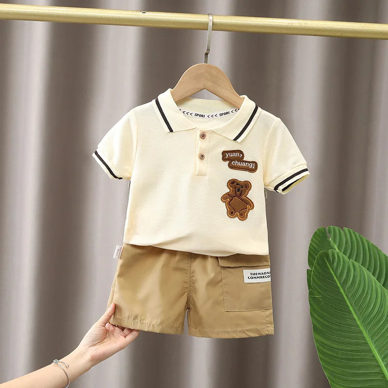 Mini Fashion™ - Bequem und weich - Sommerset für Jungen Beige / 98 (3 Jahre) | Pädagogisches Holzspielzeug von Mein Kleines Baby